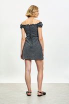 Black and white tiny floral print off shoulder mini dress_2