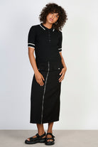 Black and white trim bamboo blend polo knit tee_4