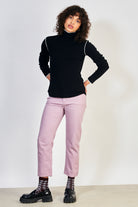 Black and white trim turtleneck top_4