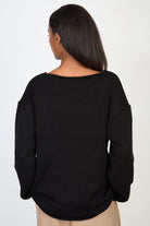 Black boat neck long roll hem jumper_2