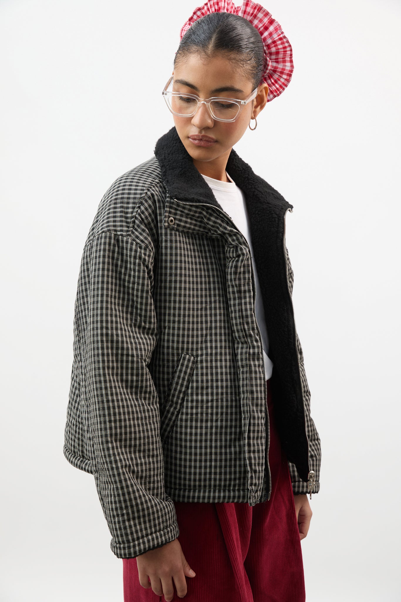 ジャケット・アウター 3way collar checked jacket y2k dark wear Vintage y2k jacket 