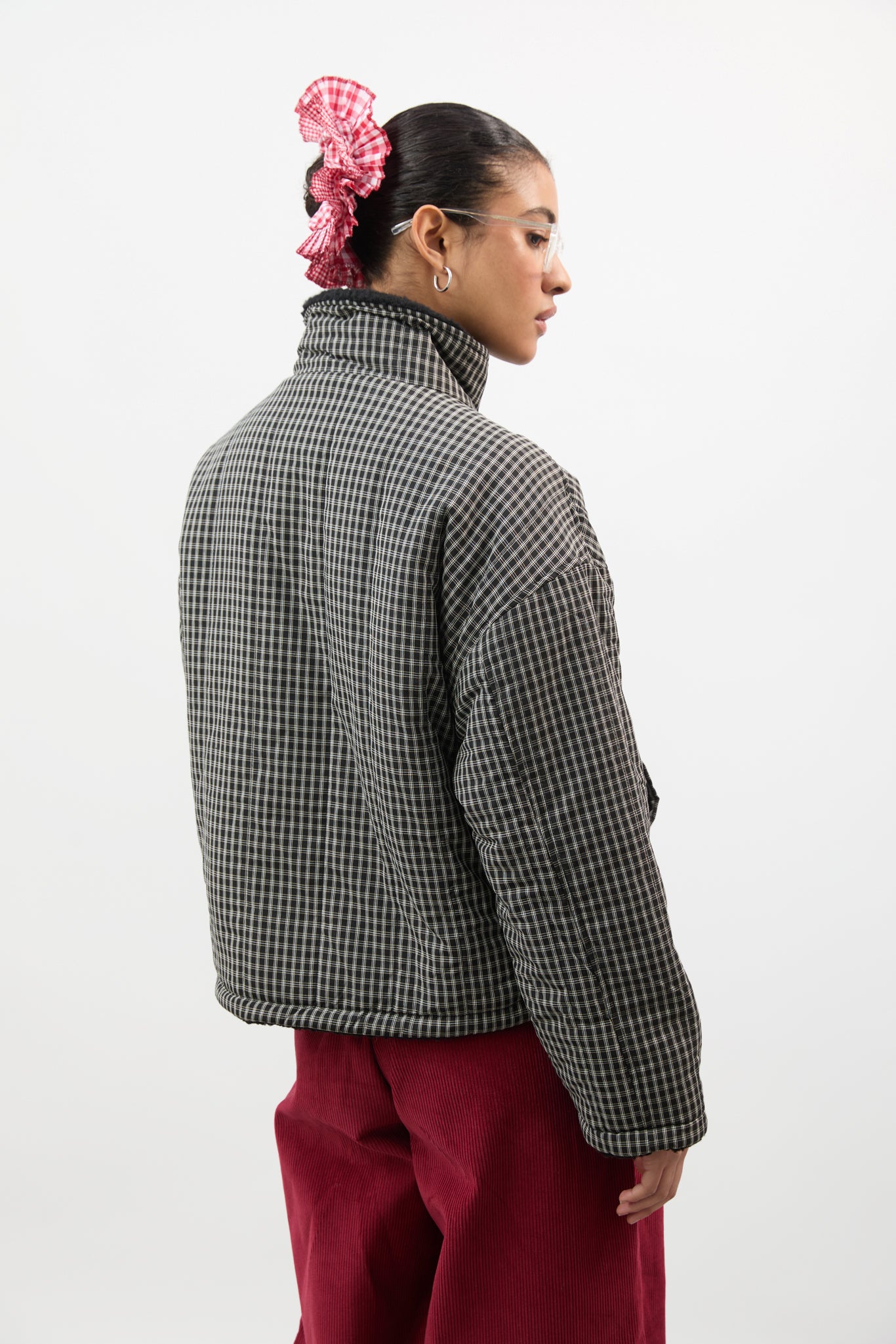 Black checked reversible teddy fleece jacket | Glassworks London