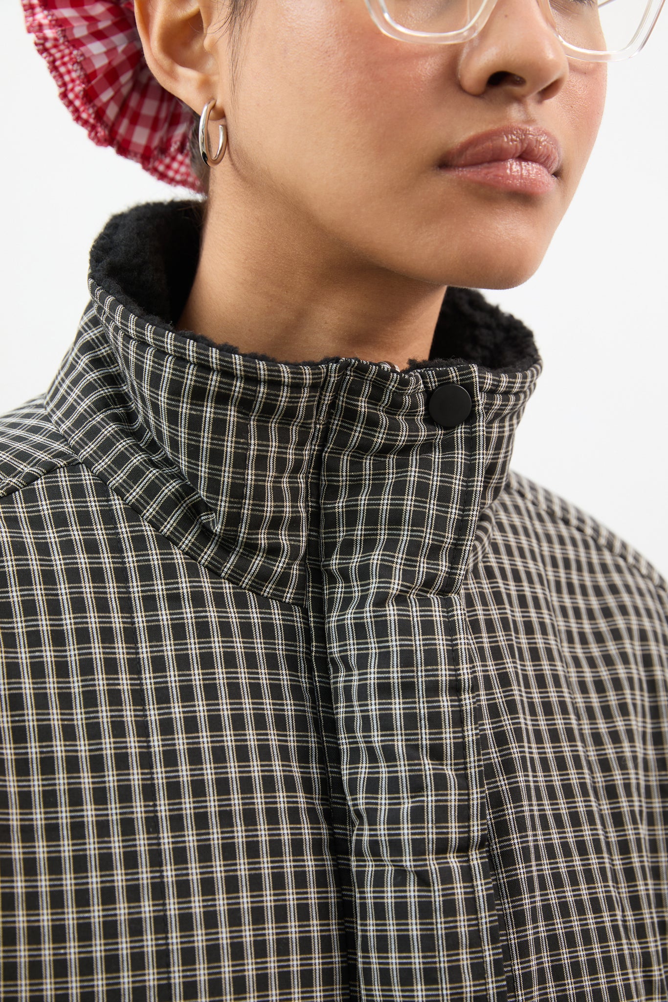 Black checked reversible teddy fleece jacket_4