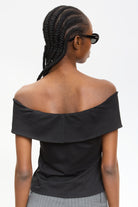 Black cross panel off shoulder jersey top_2