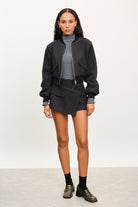 Black denim contrast stitch skort_4