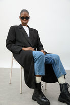 Black double breasted tailored coat jacket_1