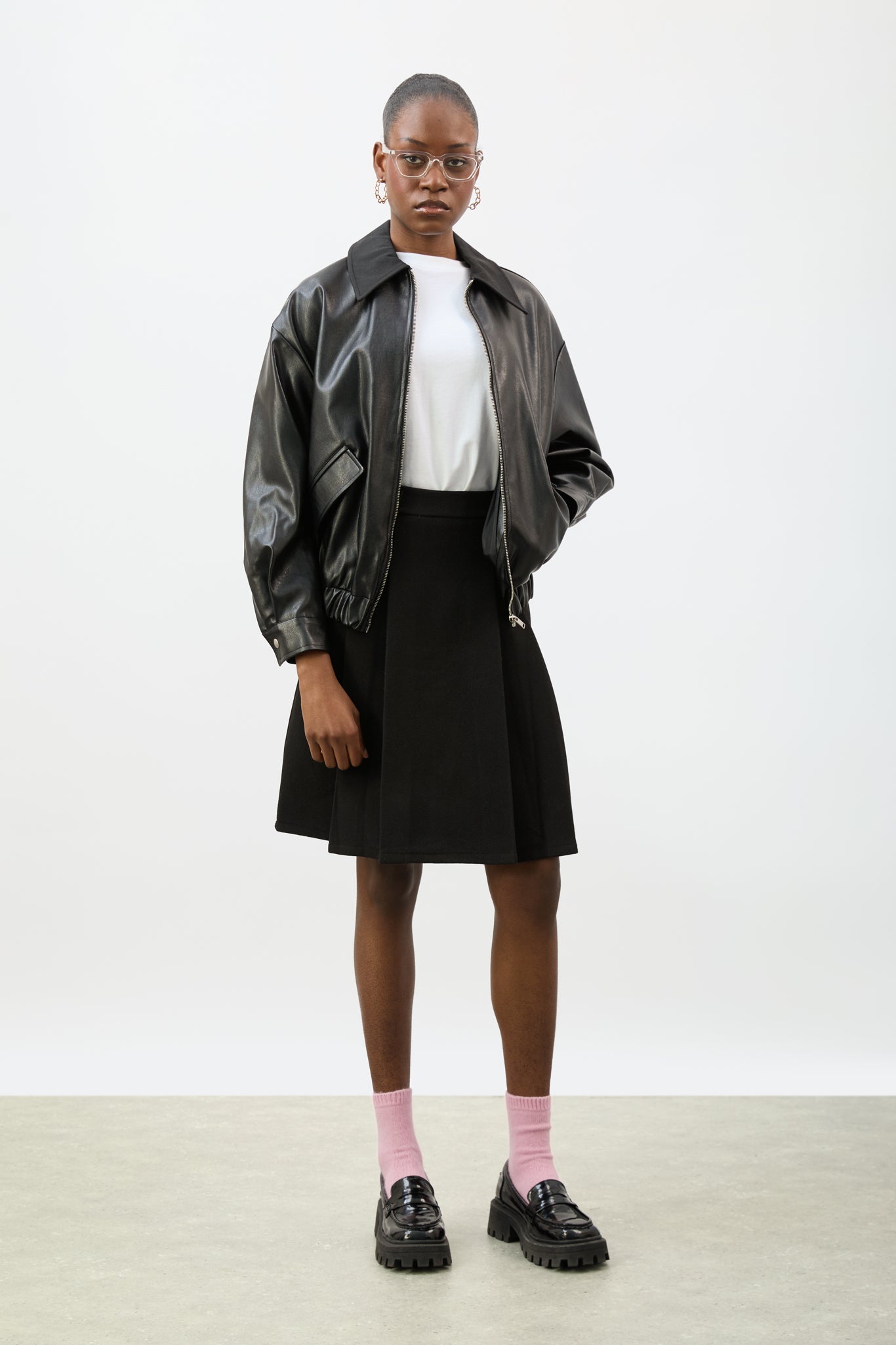 Black double pleat adjustable waist skirt_4