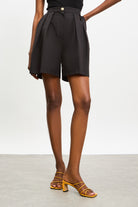 Black double pleat tailored shorts_1