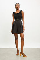 Black double pleat tailored shorts_3
