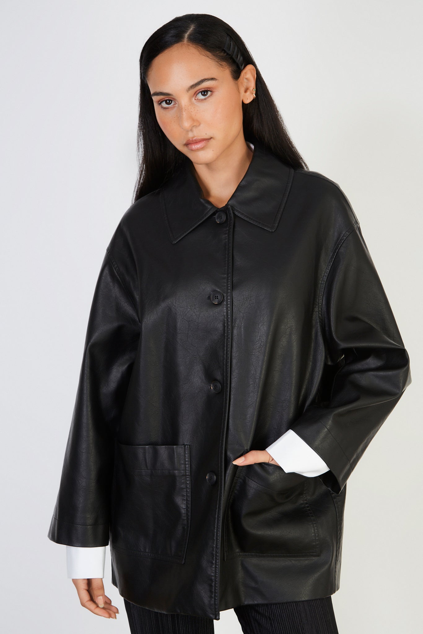 Black double pocket vegan leather jacket_1