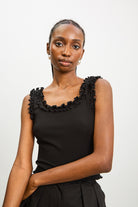 Black double ruffle trim tank_1