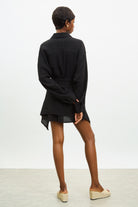 Black draped tie waist shirt dress_2