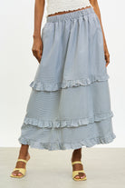 Black gingham tiered ruffle trim skirt_1