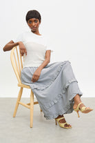 Black gingham tiered ruffle trim skirt_5