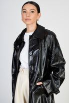 Black high shine vegan leather coat_4