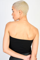 Black horizontal strip tie front strapless  top_2