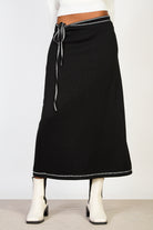 Black jersey and white contrast stitch wrap skirt_1