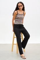 Black jersey slouchy wide leg trousers_5