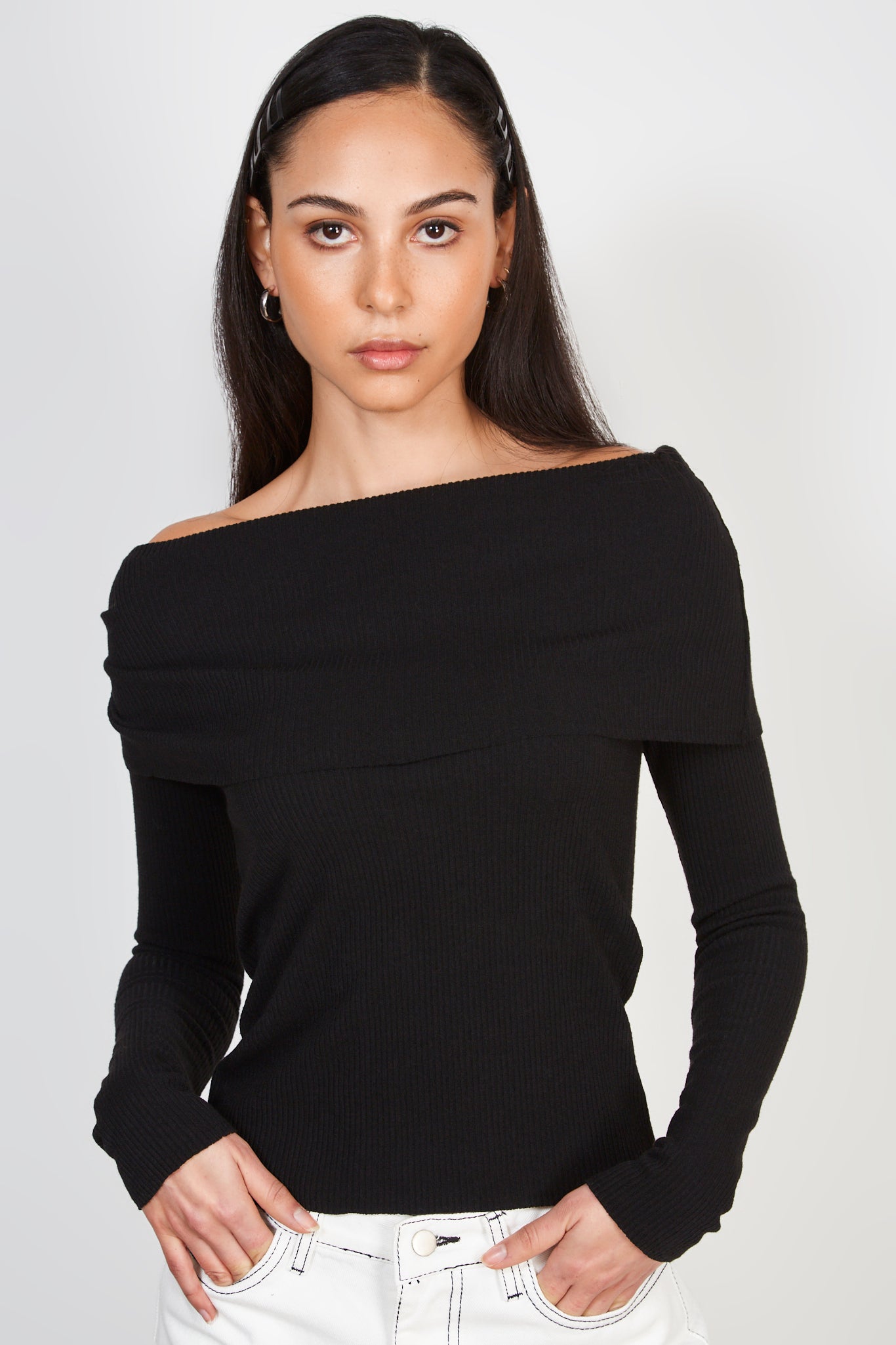 Black knit off shoulder top_2