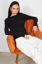 Black knit off shoulder top_1