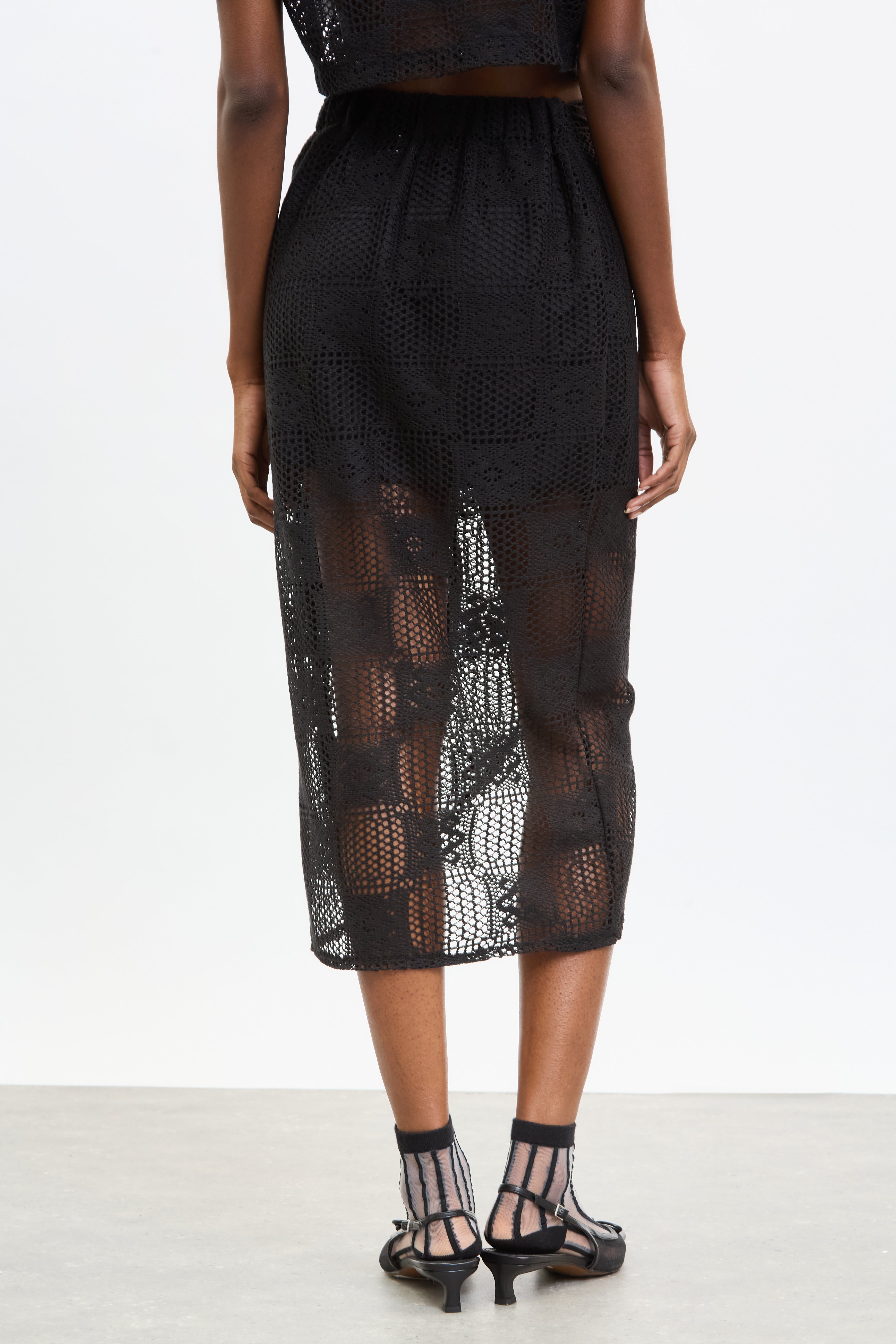 Black lace tie waist skirt_2