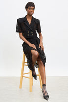 Black lace tie waist skirt_5