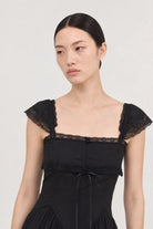Black lace trim ruffle hem dress_4