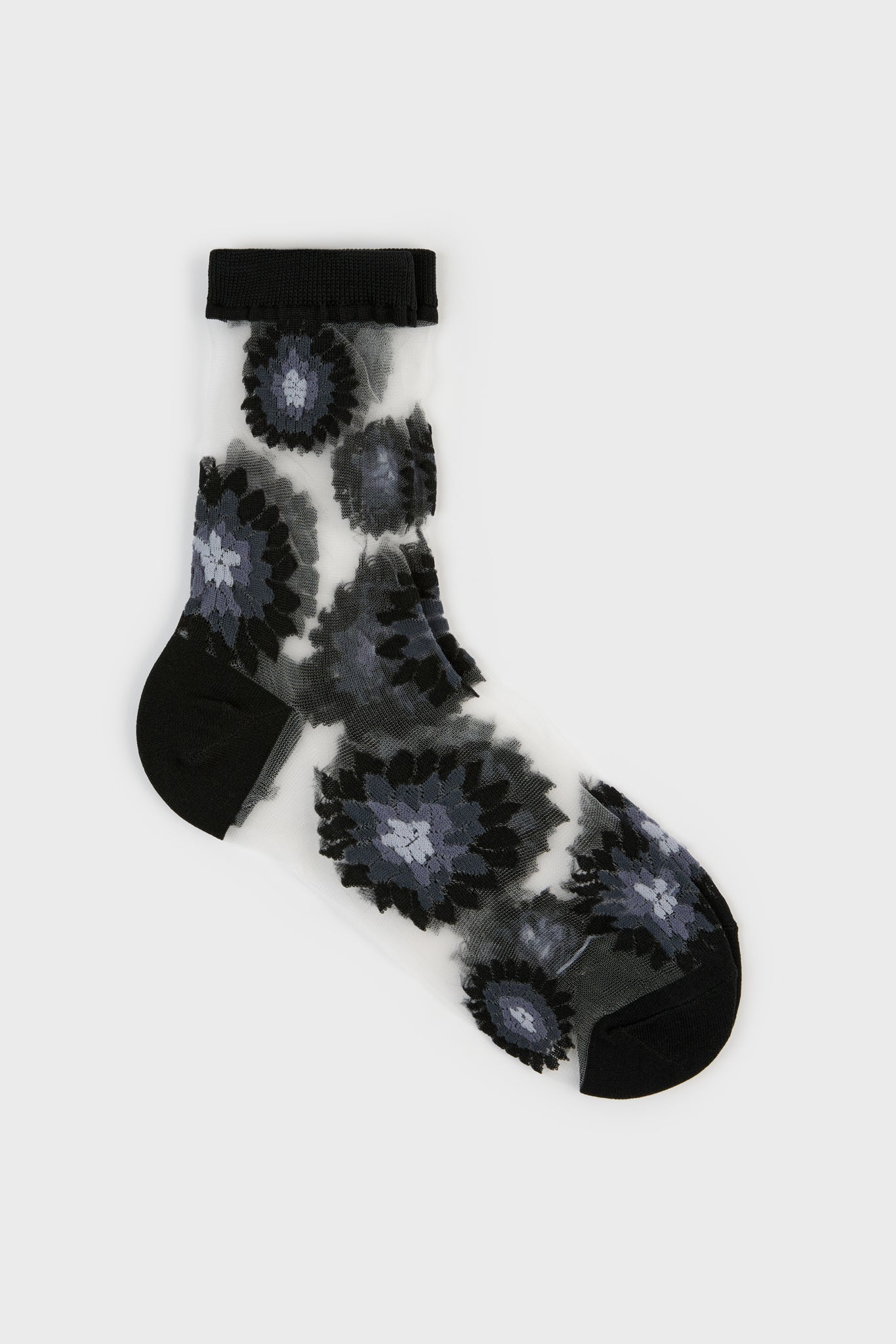 Black large daisy sheer socks_1