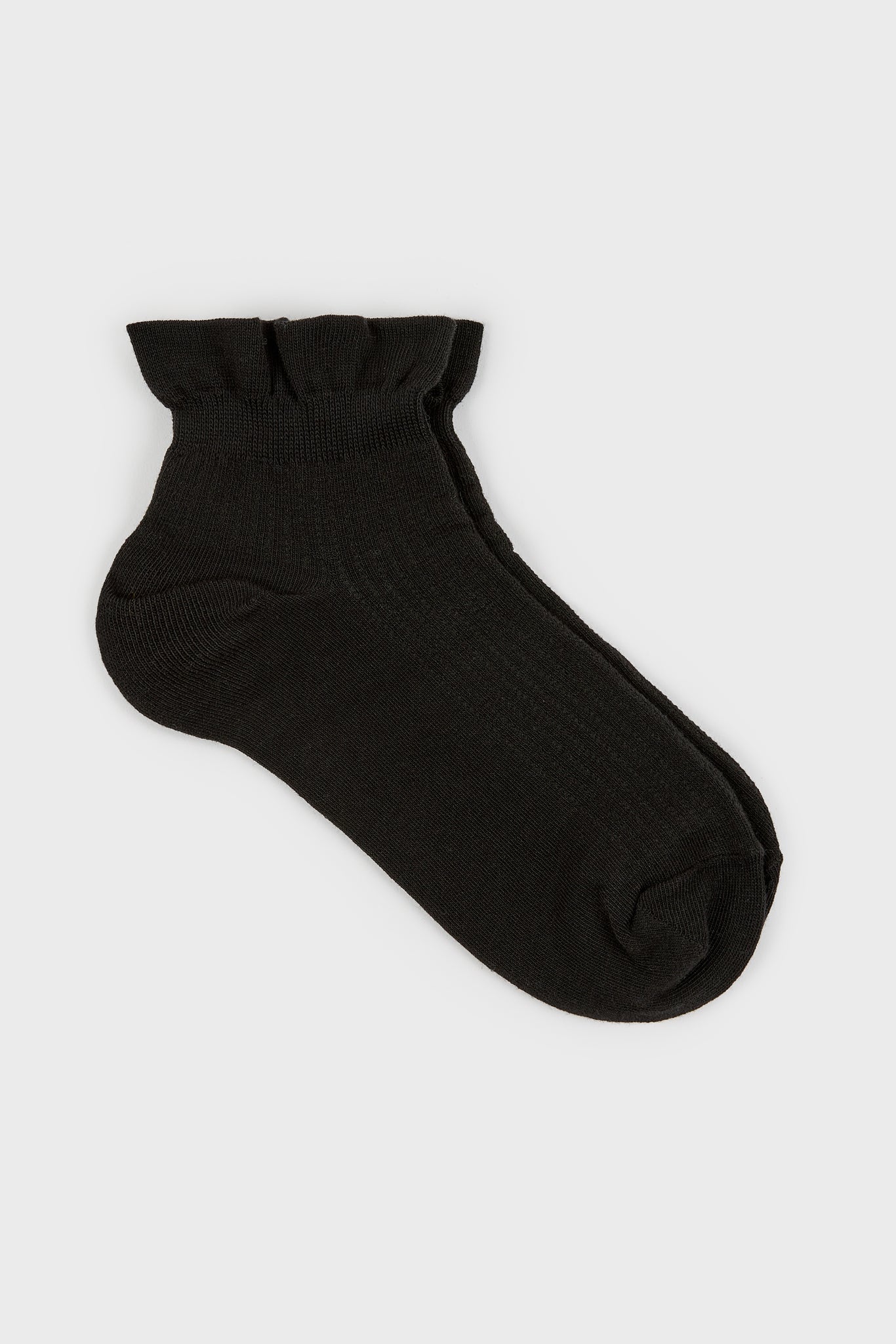 Black large ruffle trim ankle socks_1