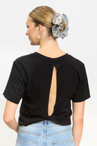 Black long peek back tee_1