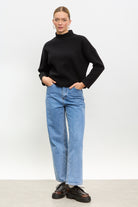 Black micro ribbed mock neck top_4