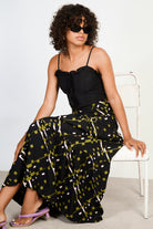 Black olive and pink graphic print tiered maxi skirt_5