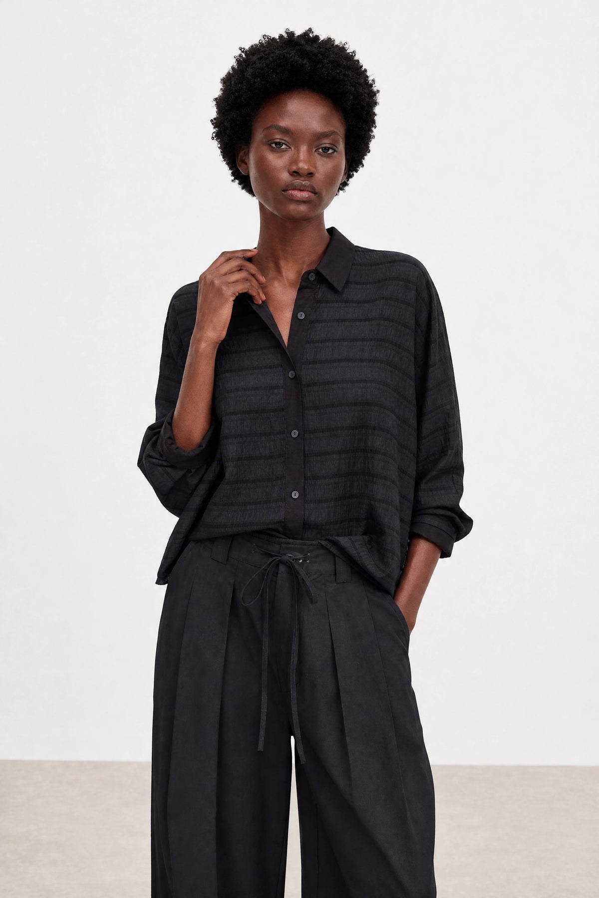 Black on black textured stripe shirt_1