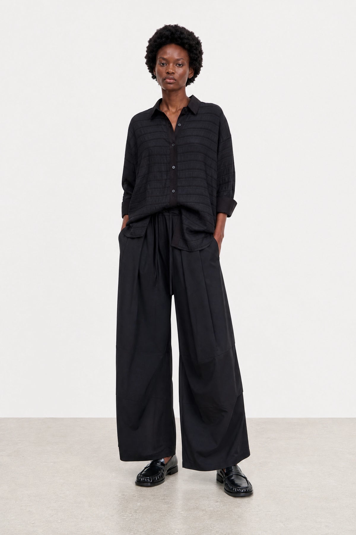 Black on black textured stripe shirt_4