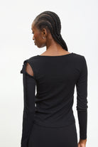Black peek shoulder long sleeve top_2