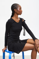 Black peek shoulder long sleeve top_5