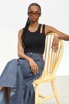 Black peek shoulder tank top_5