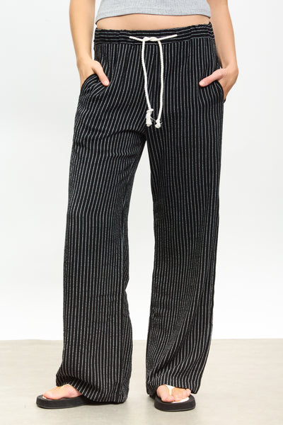 Black pinstripe rope drawstring trousers | Glassworks London