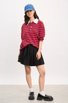 Black pleated contrast drawstring mini skirt_4
