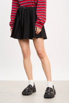 Black pleated contrast drawstring mini skirt_1