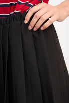 Black pleated contrast drawstring mini skirt_3