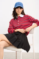 Black pleated contrast drawstring mini skirt_5