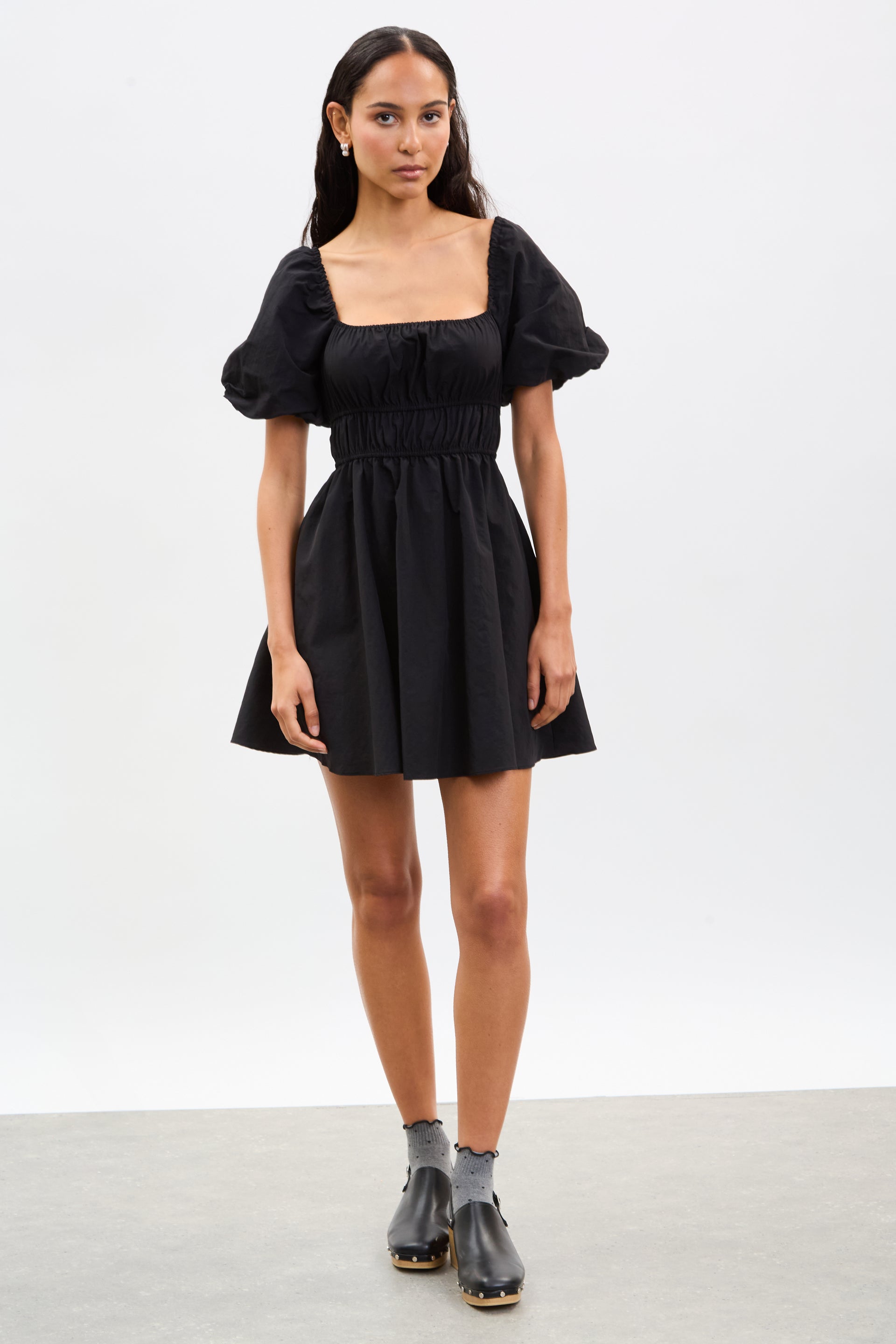 black palermo puff sleeve mini dress Glassworks London Black Puff Sleeve Open Back Mini Dress