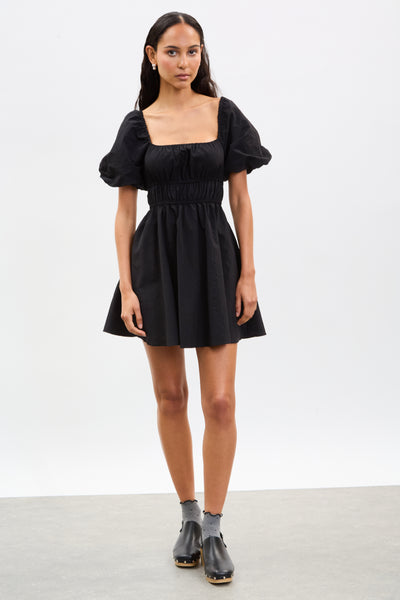 Black puff sleeve open back mini dress | Glassworks London