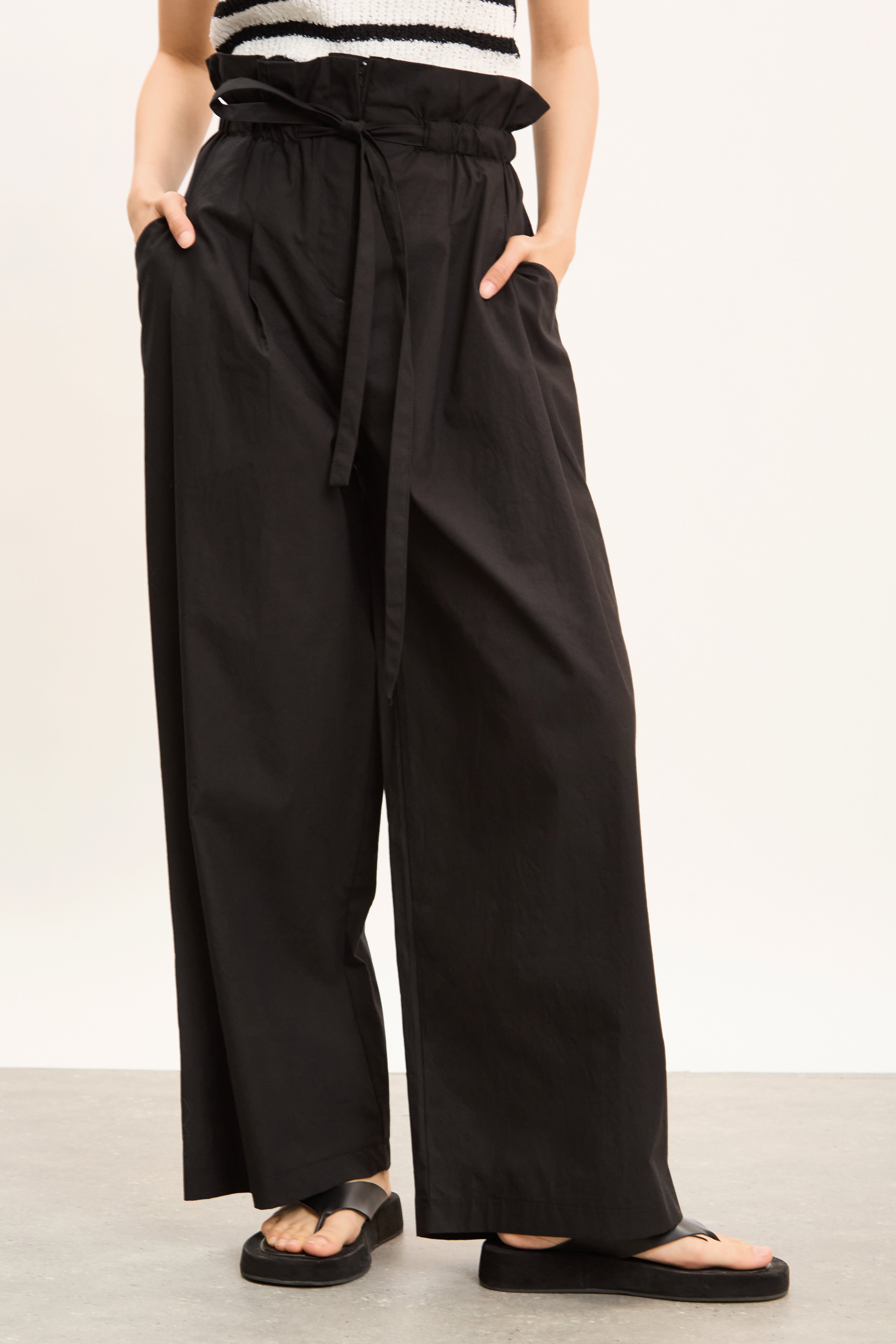 Black pure cotton paper bag waist trousers_1