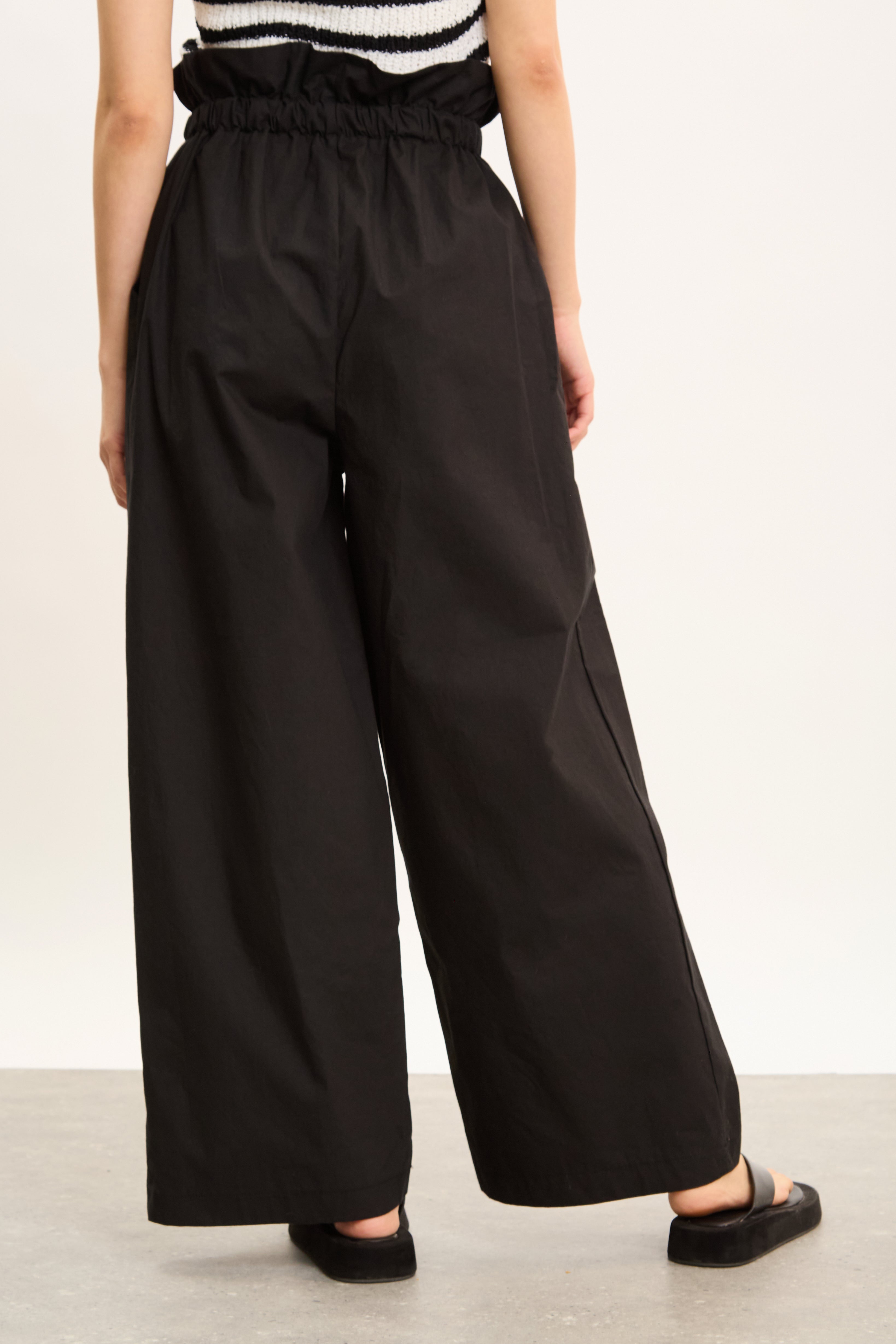 Black pure cotton paper bag waist trousers_2