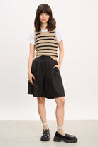 Black pure cotton vegan leather banded shorts_4