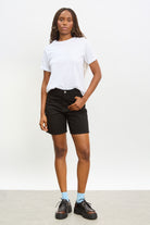 Black relaxed long denim shorts_4