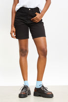 Black relaxed long denim shorts_1