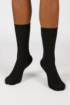 Black ribbed cashmere wool blend socks_4